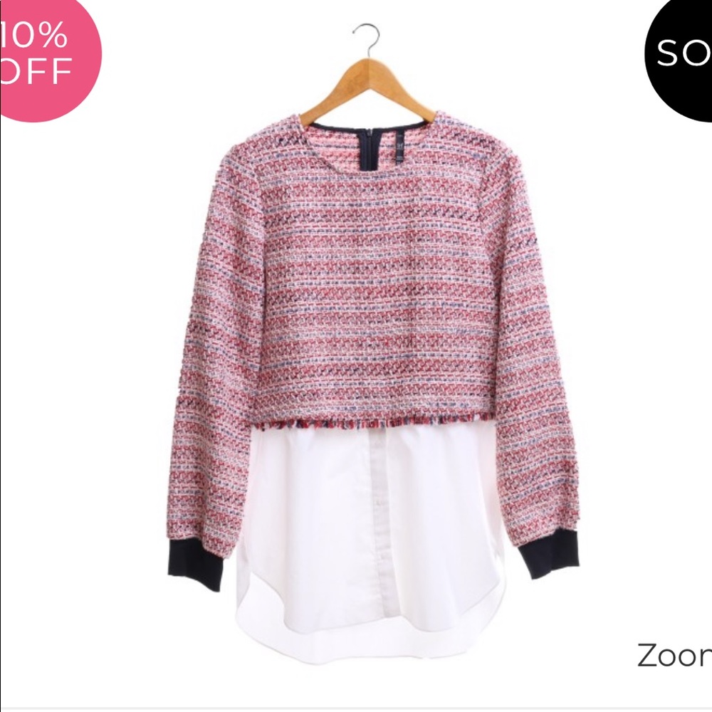 Zara red and white tweed blouse